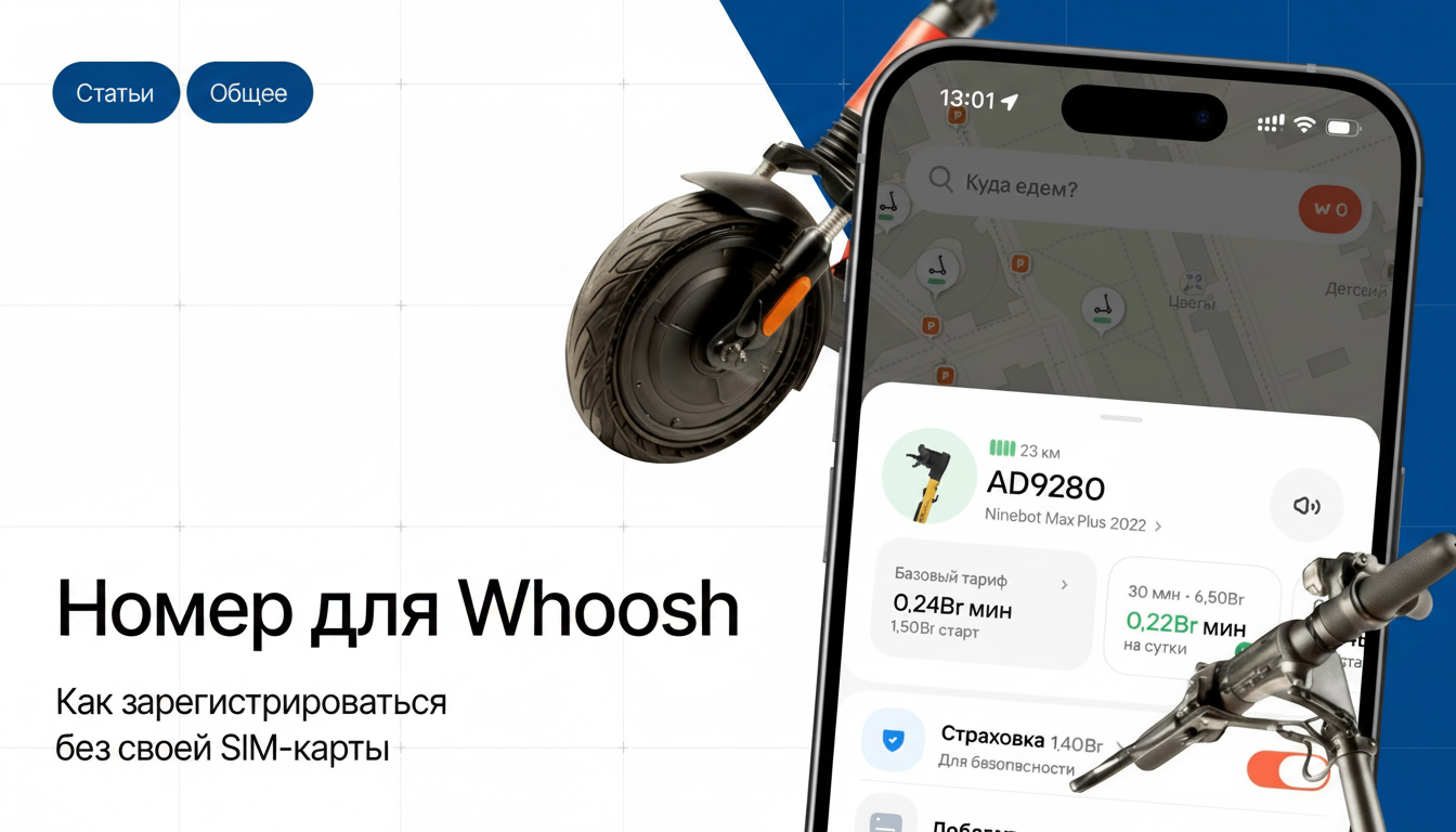 Скидка 30% на первые 3 поездки в Whoosh: регистрация по SMS через виртуальный номер.